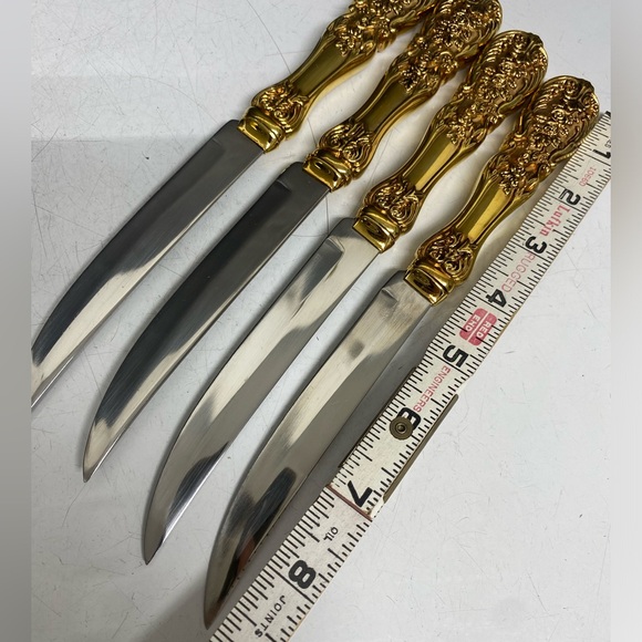 F. B. Rogers Steak Knife Set Goldplated French Rose - Picture 10 of 14
